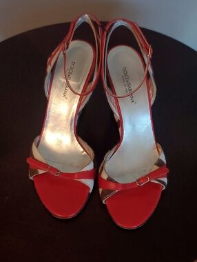 Dolce & Gabbana Red and White Ankle-Strap Heels